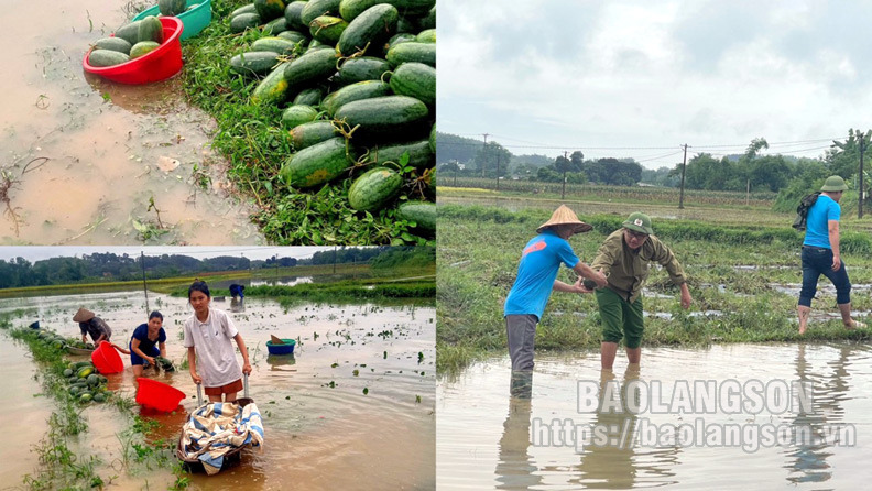 Công an huyện Hữu Lũng giúp Nhân dân ứng phó mưa lũ trên địa bàn