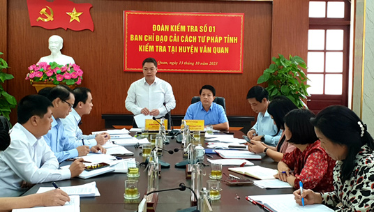 Đoàn kiểm tra số 1 Ban Chỉ đạo Cải cách tư pháp tỉnh kiểm tra tại huyện Văn Quan