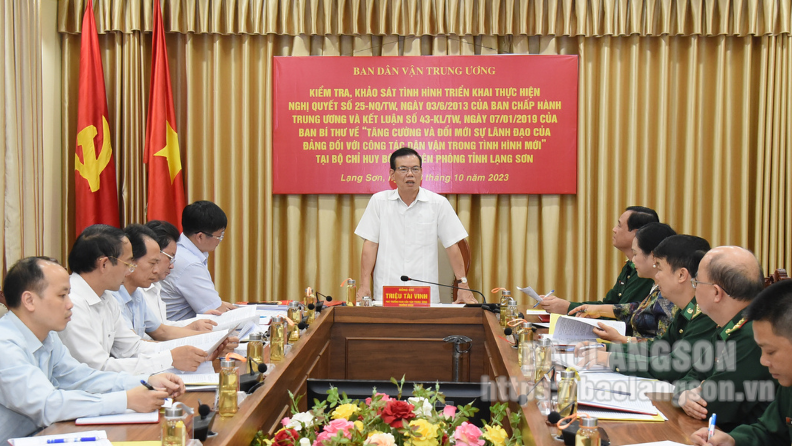 Ban Dân vận Trung ương khảo sát công tác dân vận tại Đảng ủy Bộ đội Biên phòng tỉnh và Huyện ủy Chi Lăng